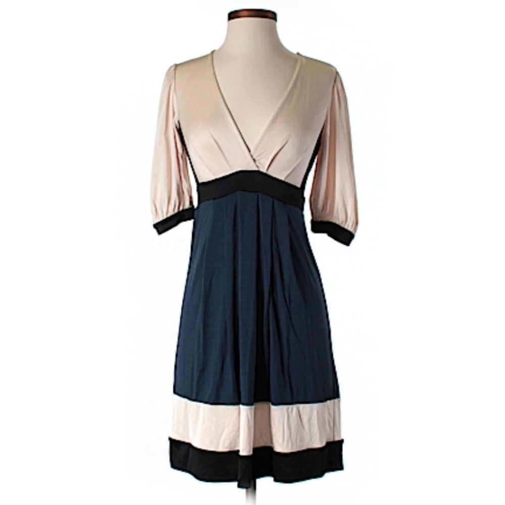 BCBG MAXAZRIA designer Cream & Blue & Black Dress XS